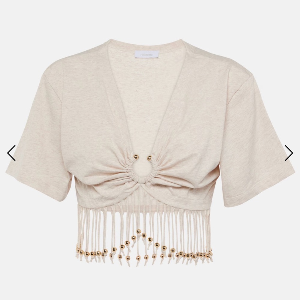 Paco Rabanne Beige Fringe Crop Top